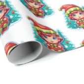 Little Girl Elf Xmas Magic Geschenkpapier (Rolleneckpunkt)