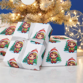 Little Girl Elf Xmas Magic Geschenkpapier