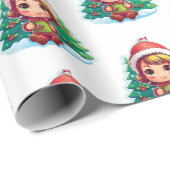 Little Girl Elf Xmas Magic Geschenkpapier (Rolleneckpunkt)