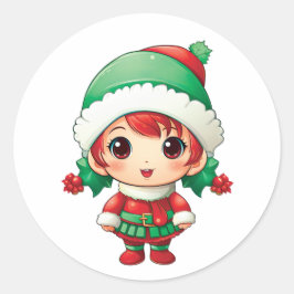 Little Girl Elf Xmas Magic Runder Aufkleber