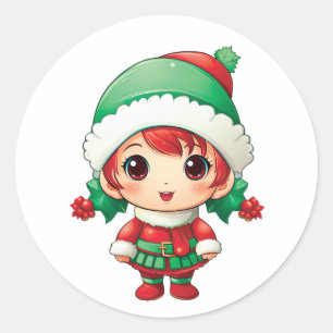 Little Girl Elf Xmas Magic Runder Aufkleber