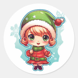Little Girl Elf Xmas Magic Runder Aufkleber