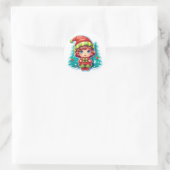 Little Girl Elf Xmas Magic Runder Aufkleber (Tasche)