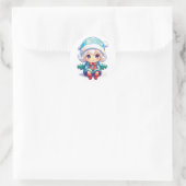 Little Girl Elf Xmas Magic Runder Aufkleber (Tasche)
