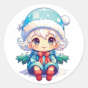 Little Girl Elf Xmas Magic Runder Aufkleber