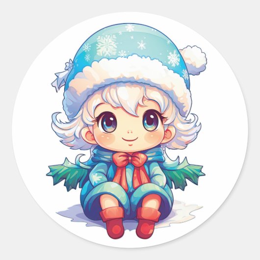 Little Girl Elf Xmas Magic Runder Aufkleber (Vorderseite)
