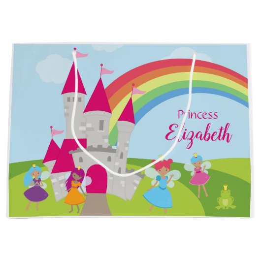 Little Girl Fairy Princess mit Regenbogen und Burg Große Geschenktüte (Vorderseite)