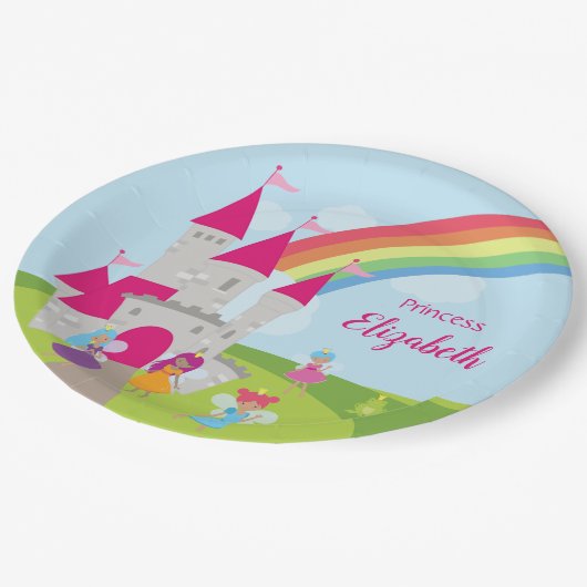 Little Girl Fairy Princess mit Regenbogen und Burg Pappteller (Schrägansicht)