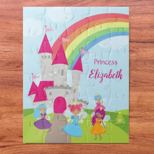 Little Girl Fairy Princess mit Regenbogen und Burg Puzzle