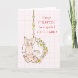 Little Girl First Ostern Bunny auf Blume Swing Karte