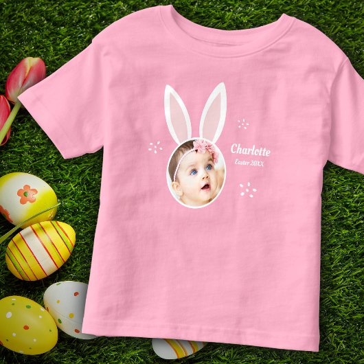 Little Girl Foto mit sonnigen Ohren und Name Oster Kleinkind T-shirt