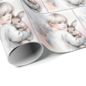 Little Girl Holding a Pet Bunny Geschenkpapier (Rolleneckpunkt)