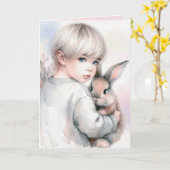 Little Girl Holding a Pet Bunny Karte (Gelbe Blume)