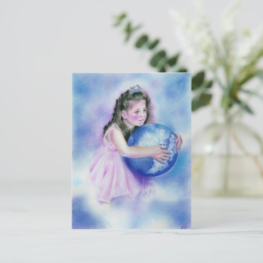Little Girl Holding Globe Earth Postcard Postkarte (Stehend Vorderseite)