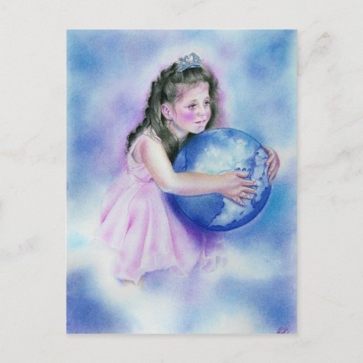 Little Girl Holding Globe Earth Postcard Postkarte (Vorderseite)