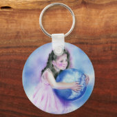 Little Girl Holding Globe Earth Schlüsselanhänger (Vorderseite)