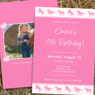 Little Girl Horl Lover Pink Foto Geburtstagsparty Einladung
