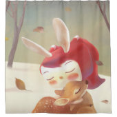 Little Girl Hugging Deer Duschvorhang (Vorderseite)