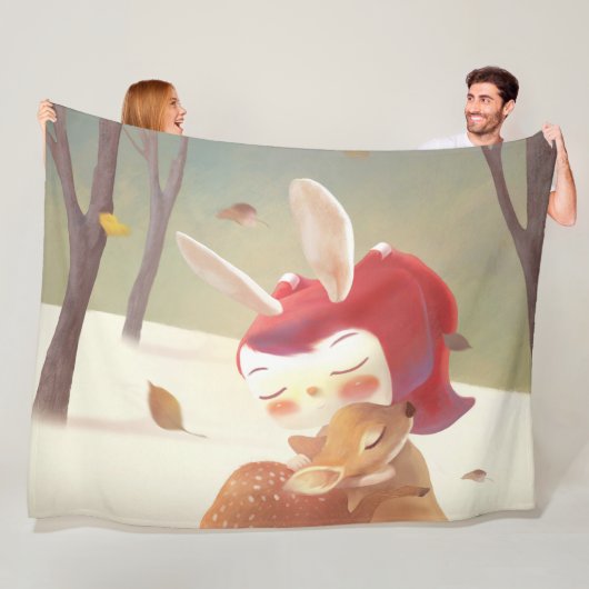 Little Girl Hugging Deer Fleecedecke (Beispiel)