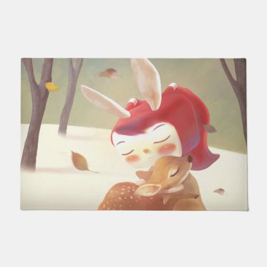 Little Girl Hugging Deer Fußmatte (Vorderseite)