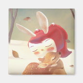 Little Girl Hugging Deer Magnet (Vorne)