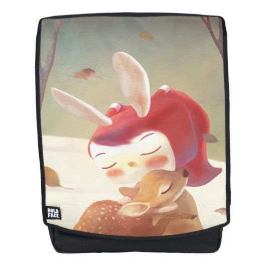 Little Girl Hugging Deer Rucksack (Vorderseite)