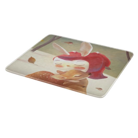 Little Girl Hugging Deer Schneidebrett (Ecke)