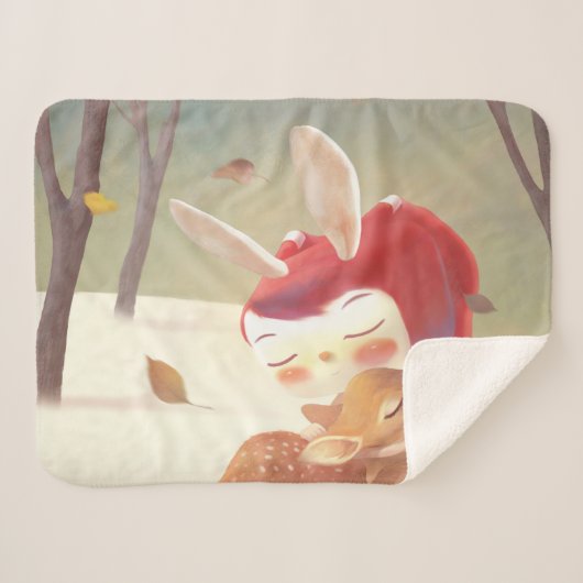 Little Girl Hugging Deer Sherpadecke (Vorderseite (Horizontal))