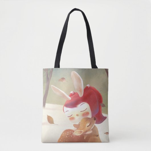 Little Girl Hugging Deer Tasche (Vorderseite)