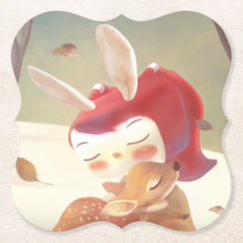 Little Girl Hugging Deer Untersetzer