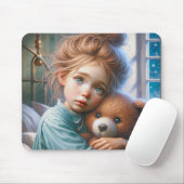 Little Girl Hugging Teddy Bear Mousepad (Mit Mouse)