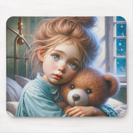 Little Girl Hugging Teddy Bear Mousepad (Vorne)