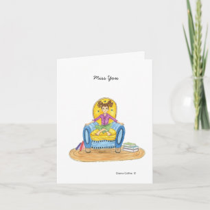 Little Girl in Blue Chair Miss You Blank Note Card Karte
