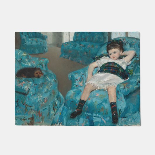 Little Girl in einem blauen Sessel (von Mary Cassa Fußmatte (Vorderseite)