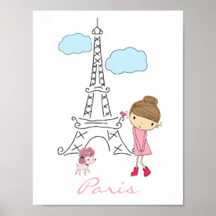 Little Girl in Paris mit Poodle Poster