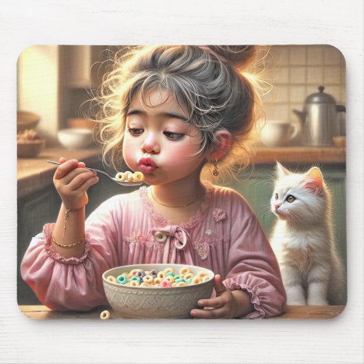 Little Girl isst Getreide Mousepad (Vorne)