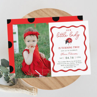 Little Girl Ladybug Geburtstagsparty Foto Einladung