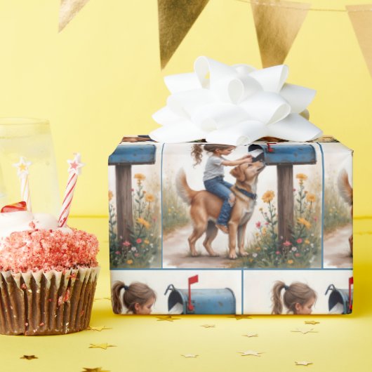 Little Girl Mailing a Letter Geschenkpapier (Geburtstagsparty)