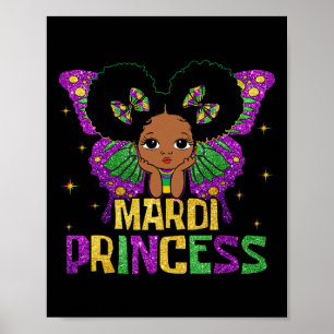 Little Girl Mardi Gras Princess Black Melanin Girl Poster
