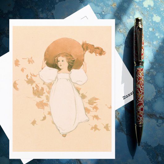 Little Girl mit Blätter (ca. 1861-1897) Postkarte