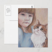 Little Girl mit Calico Cat Postcard Postkarte (Vorne/Hinten)