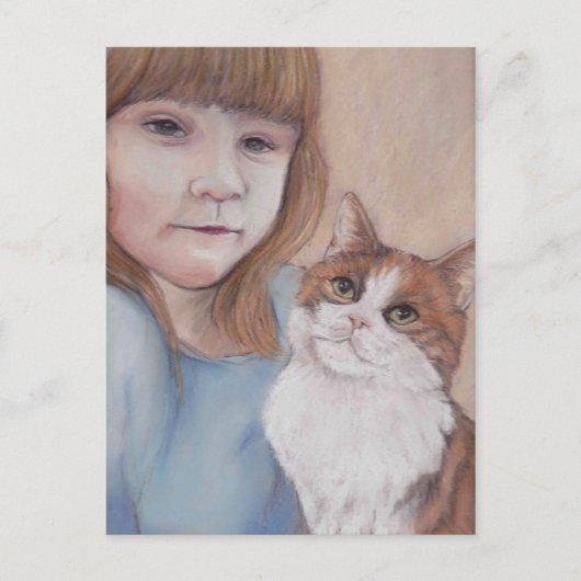 Little Girl mit Calico Cat Postcard Postkarte (Vorderseite)