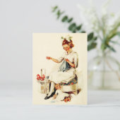 Little Girl Nähen Postkarte (Stehend Vorderseite)