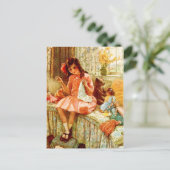 Little Girl Nähen Postkarte (Stehend Vorderseite)