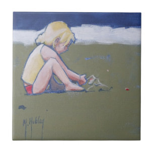 Little Girl on Beach Playing in Sand Fliese