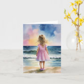 Little Girl on Beach Stationery Karte (Gelbe Blume)
