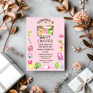 Little Girl One Happy Camper Erste Geburtstagspart Einladung