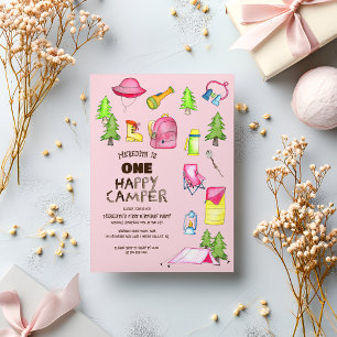 Little Girl One Happy Camper Erste Geburtstagspart Einladung