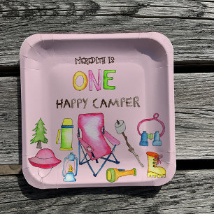 Little Girl One Happy Camper Erste Geburtstagspart Pappteller