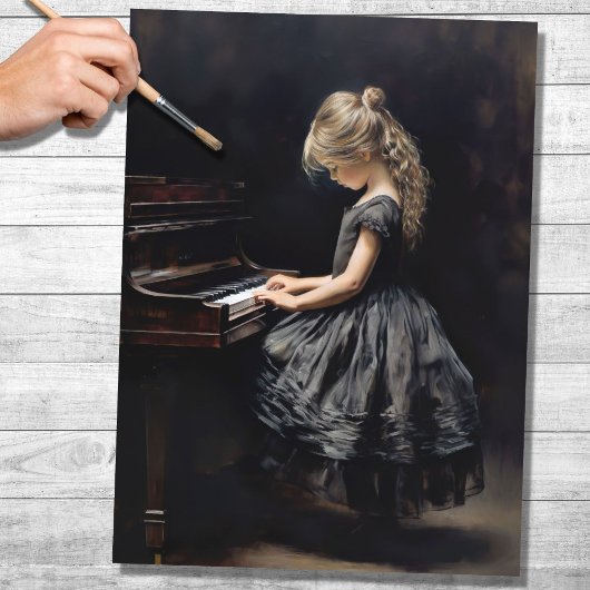 Little Girl Playing Piano 1 Decoupage Paper Seidenpapier